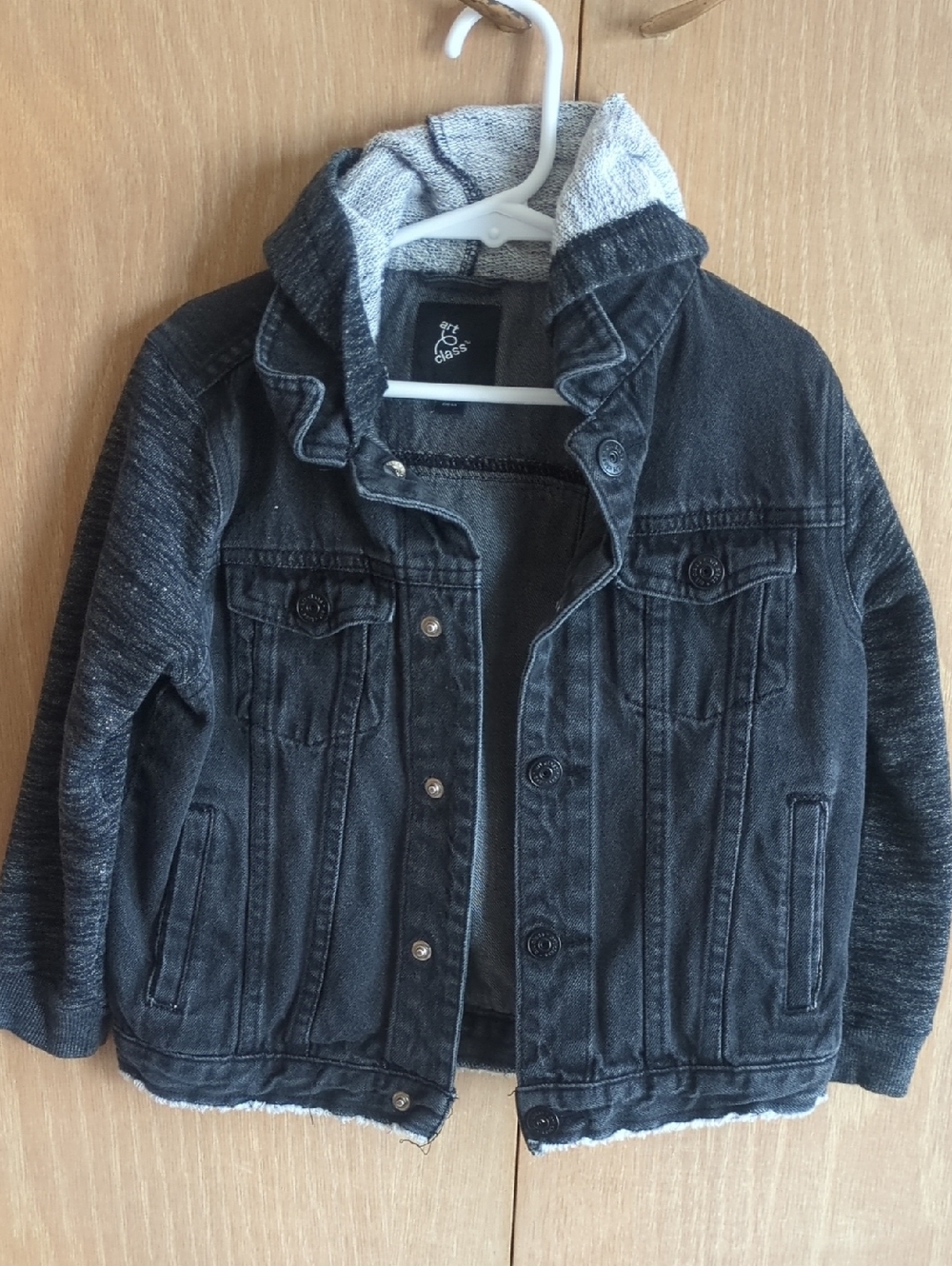 Kids Black Hooded Denim Jacket - 5T